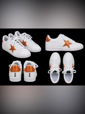 Custom White Leather Star Sneakers | Distressed Luxe Style | Size 10